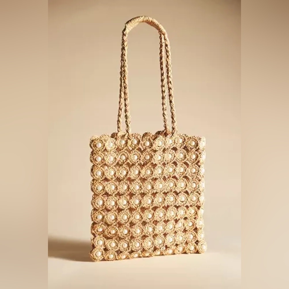 Anthropologie Pearl Raffia Tote - Picture 1 of 8